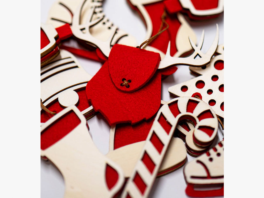 SPIRA 3D-Weihnachtsbaumanhänger – Holz &amp; Filz Dekoset